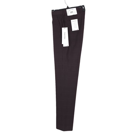 Calvin Klein Men's Slim-Fit Infinite Stretch Dress Pant Wine Red Plaid 36x30 NWT - Picture 4 of 6